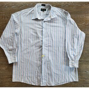 Alexander Julian Colours Mens 2XLT Striped Button Down Shirt Blue Tan Tall 2XL